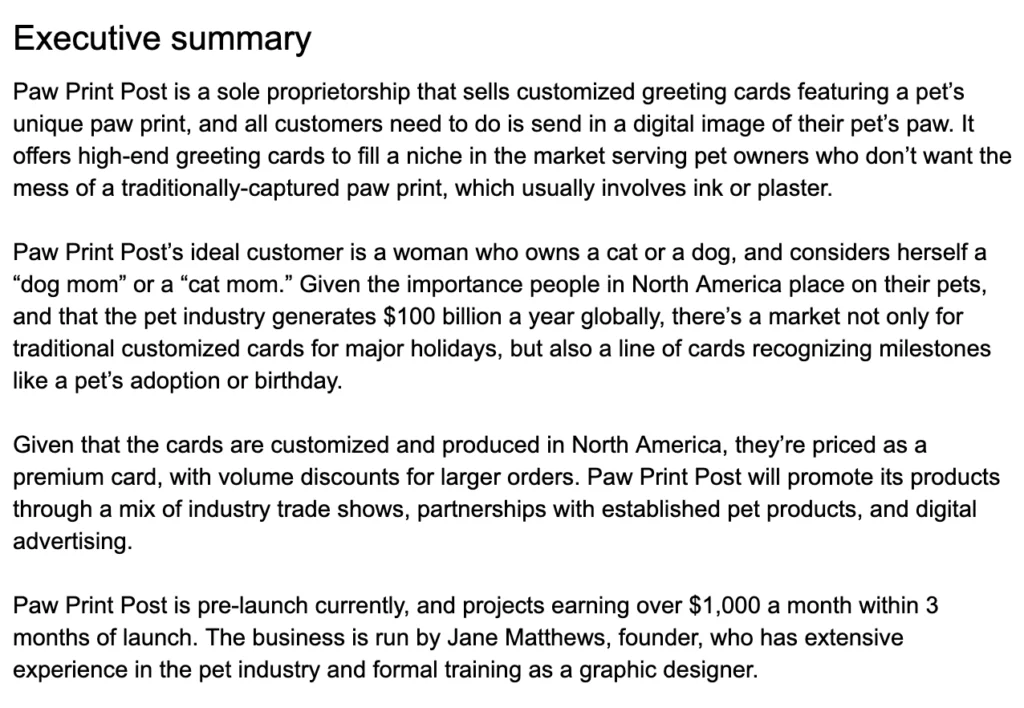 Example of an executive summary